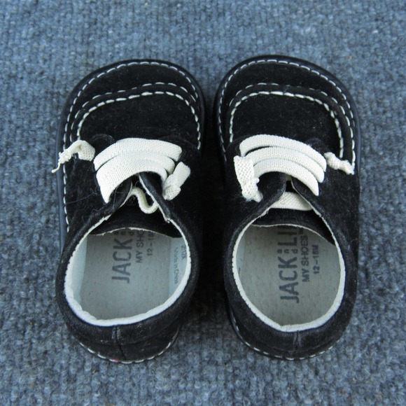 Jack & Lily Unisex Sneaker Shoes Black Leather‎ Lace Up Size T 12-18 Medium - Picture 6 of 7